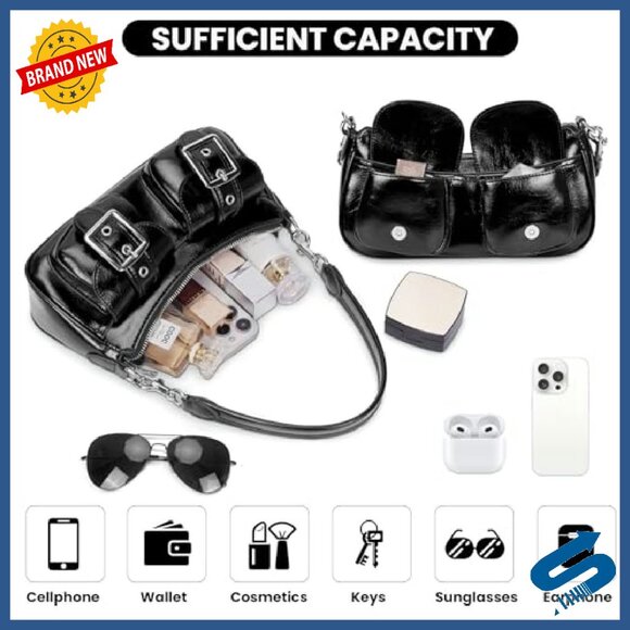 Faux Leather Shoulder Bag Crossbody Purse with Pockets Daily Use - Picture 5 of 8